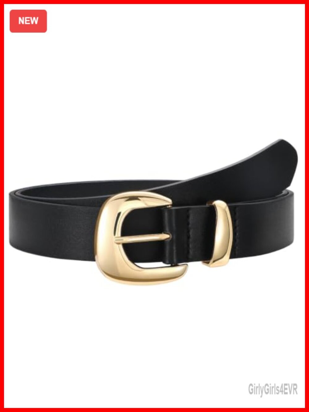 Women's Faux Leather Belt with Gold Buckle Adjustable Waist Belt for Jeans